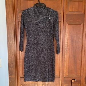 Calvin Klein Metallic Charcoal Knit Midi Dress w/Silver Pin